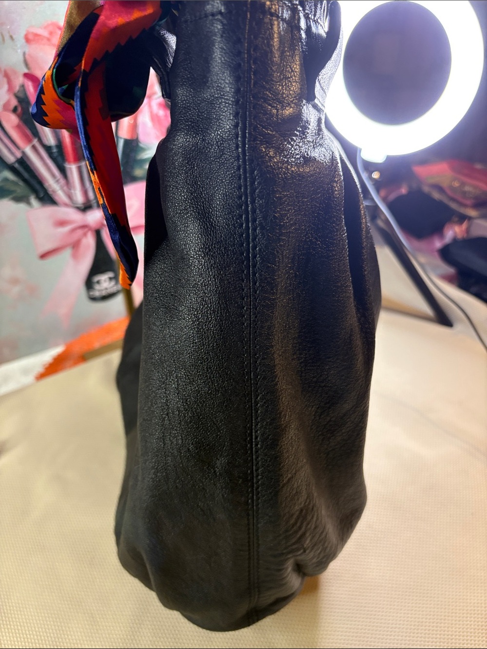 See by Chloé Black Leather Shoulder Bag with Multicolor Scarf Accent - Picture 11 of 13